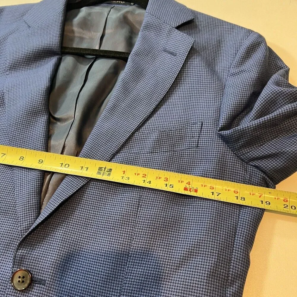 SUITSUPPLY Havana Blazer Men’s 48 Slim Wool Silk Navy Blue‎ Houndstooth Plaid